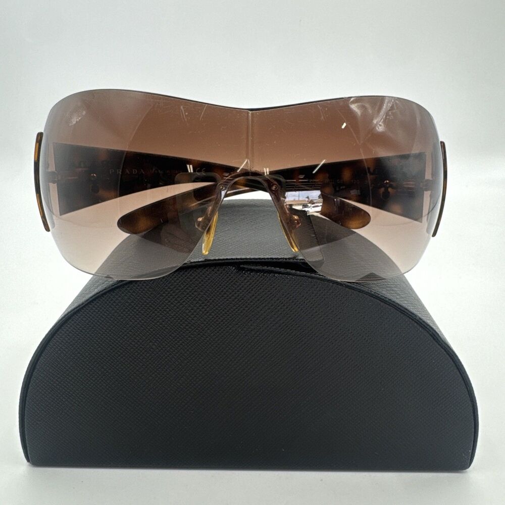 Prada Sunglasses Tortoise Shield Brown Vintage Y2K SPR 22M 2AU-6S1 Gold